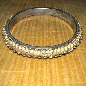 Vintage Sparkly Bangle Bracelet Gold Champaign & Clear Rhinestones, Silver Plate